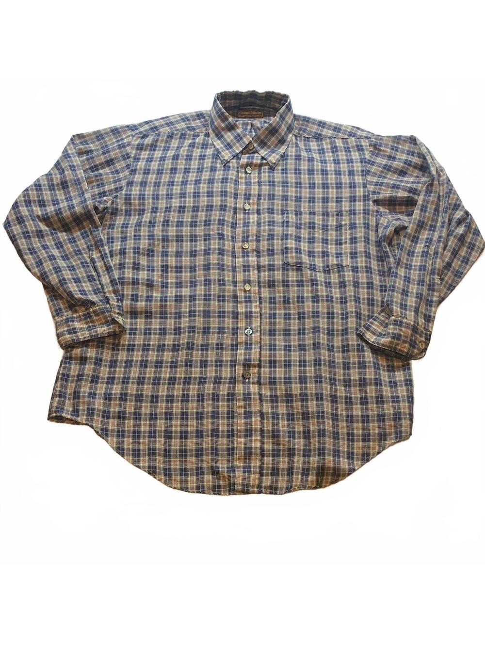 Vintage Andhurst Custom Collection Men's 48" Blue Plaid Woven Long Sleeve Button